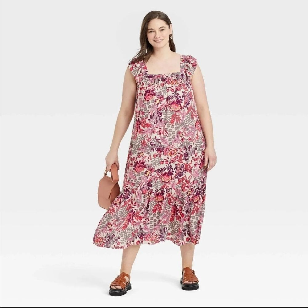 KNOX ROSE floral flutter sleeve a-line midi dress with pockets XXL